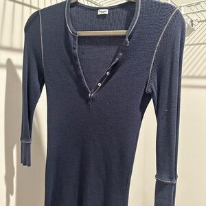 Splendid Navy Waffle Henley Top